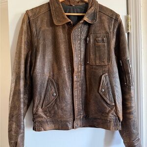 Vintage Brown Distressed Leather Jacket(motorcycle/bomber)